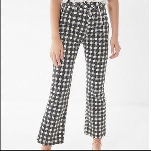 Urban Outfitters Houndstooth Checkered Kick Flare High Rise Crop Jeans